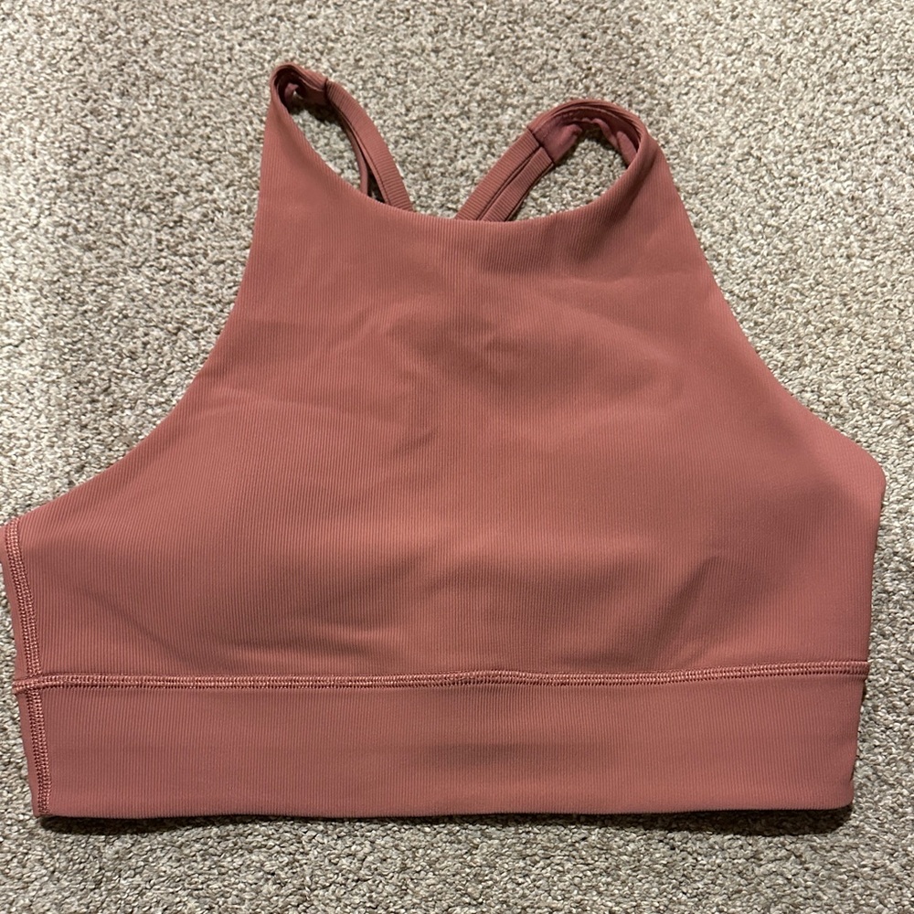 Lululemon Women's High Neck Sports Bra - Rust - ribbed